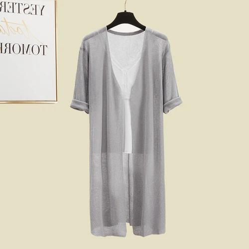 grey cardigan Korobov летние новые тонкие кардиганы с коротким рукавом, Длинные Корейские вязаные свитера больших размеров, пляжный стиль, Sueter Mujer 78424 - Цвет: grey cardigan