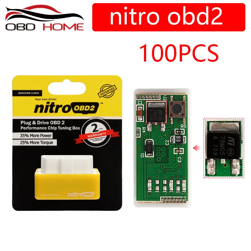 

100 шт. ECO Nitro OBD2 бензиновый чип Тюнинг двигателя Nitro OBD 2 штекер и привод OBD2 производительность чип тюнинг коробка штекер привод автомобиля диз...