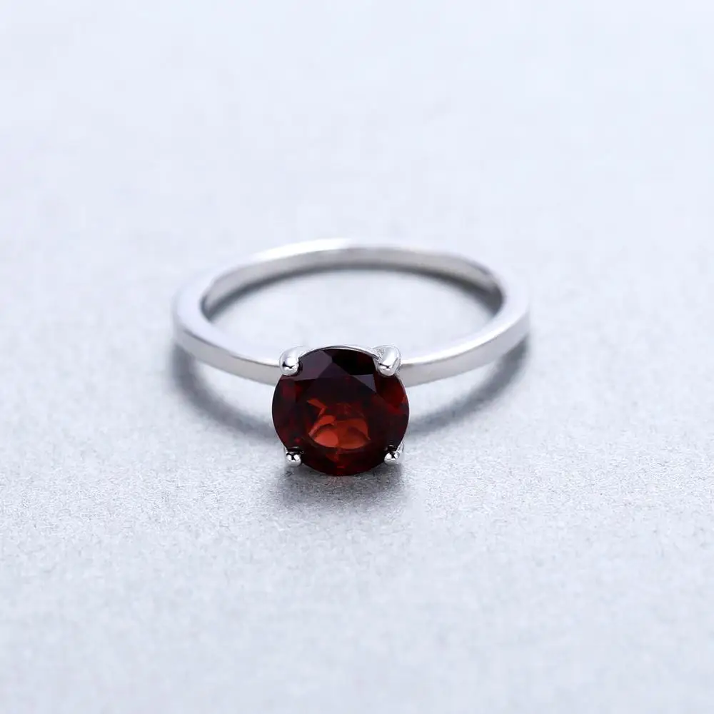 GEM'S BALLET 925 Sterling Silver Four-Prong Petite Comfort Fit Ring 2.36Ct Round Natural Red Garnet Engagement Rings For Women |