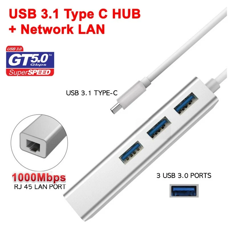 Концентратор USB 3 1 Type C на 0 порта RJ45 1000 Мбит/с|Адаптеры Type-C| |