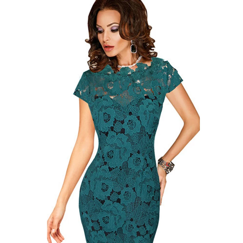 VITIANA Women Plus Size 2XL 3XL Pencil Party Lace Dress Female Black Green Short Sleeve Elegant Vintage Slim Office Work Dresses | Женская