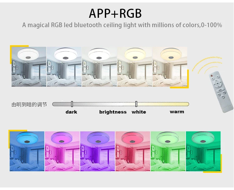 Многофункциональный динамик с Bluetooth APP пульт дистанционного управления RGB с регулируемой яркостью, умное современное освещение, домашний музыкальный светодиодный потолочный светильник