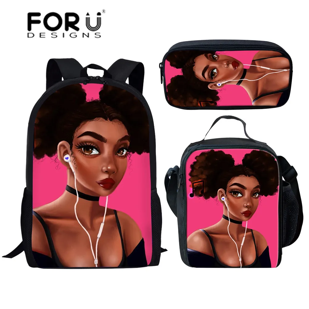 FORUDESIGNS/детская школьная сумка для школьный рюкзак детей черная одежда арт афро