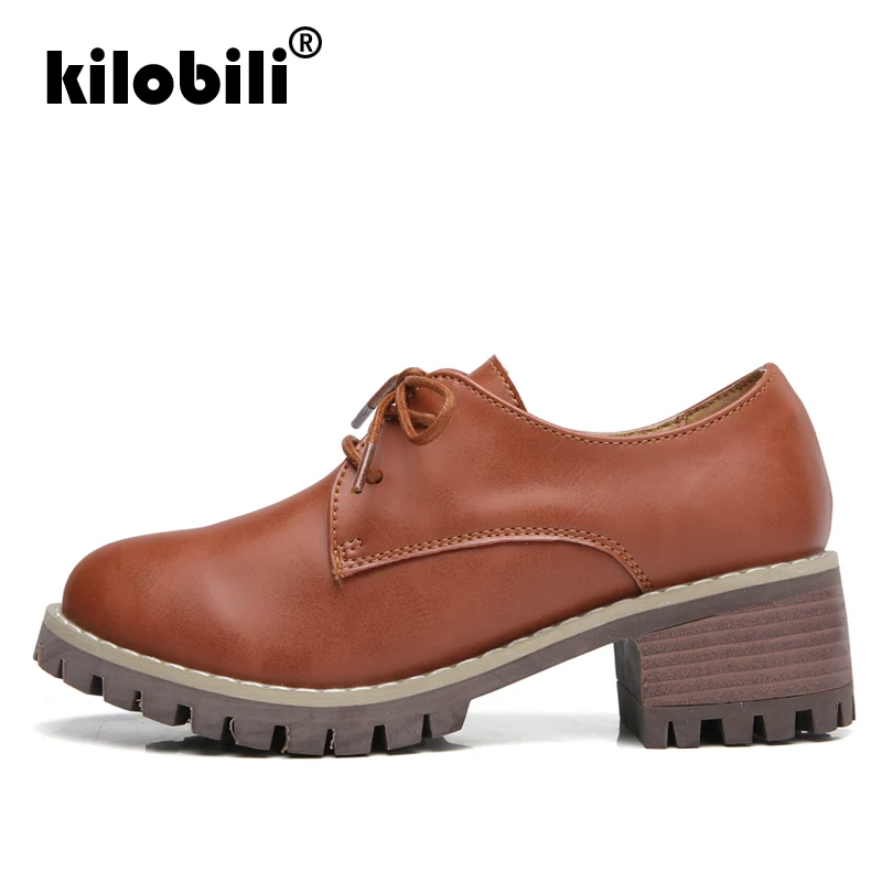 Kilobili/2018 г. Осенние женские туфли оксфорды повседневные лодочки из натуральной