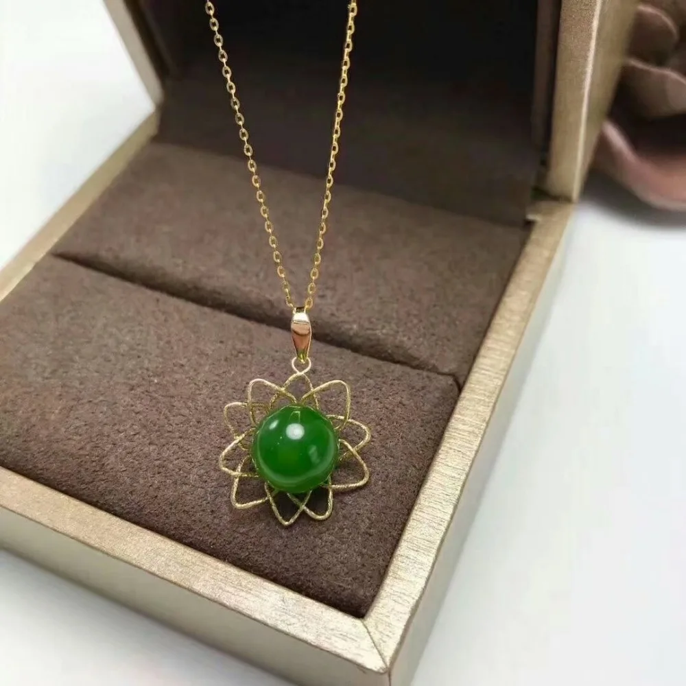 SHILOVEM 18k желтое золото Натуральная Зеленая яшма кулоны без ожерелья классические