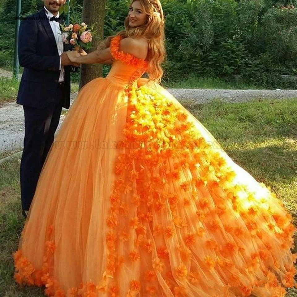 Lakshmigown Цветочные оранжевые пышные платья бальное платье Vestidos de 15 anos принцесса сладкое 16 день рождения платья