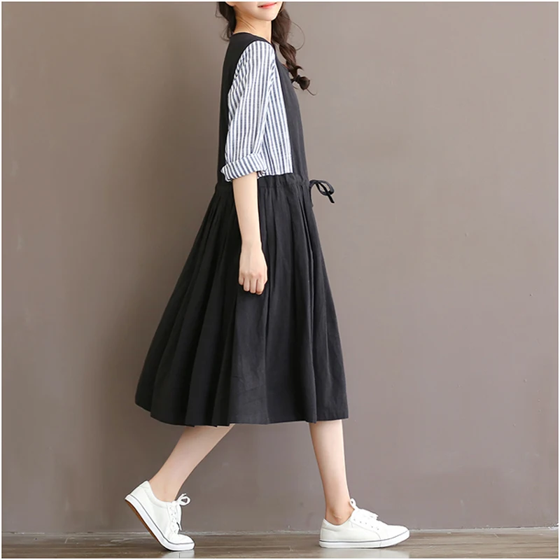 2019 осень-весна Для женщин короткое платье с круглым вырезом лоскутное синий в