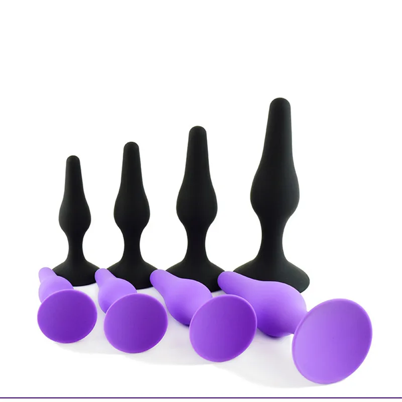 Sex Shop Purple and Black 4pcs/set 4Size Silicone Anal Plug Massage Stimulate Insert Anus Male Gay Adult Game Toys. | Красота и