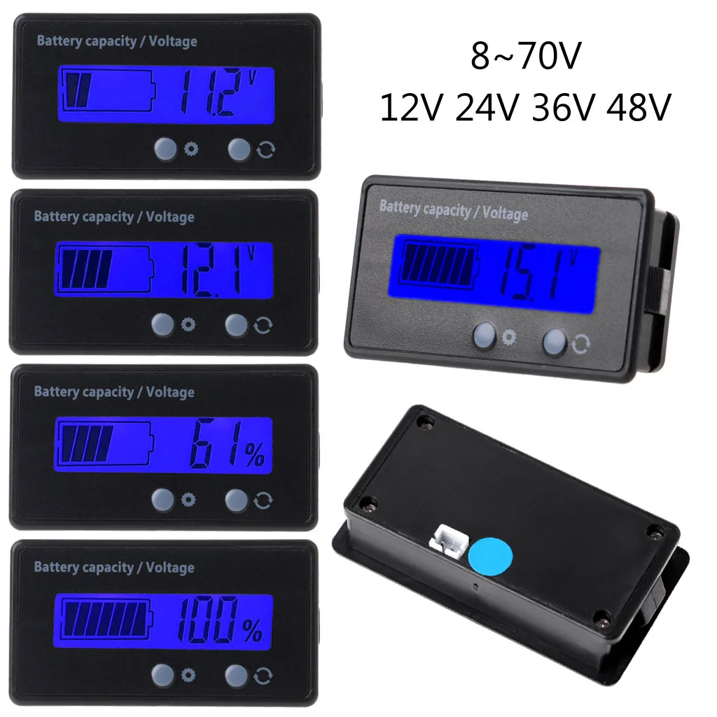 8-70V Blue LCD Acid Lead Lithium Battery Capacity Indicator Voltmeter Gauge Meter with Cable 2-in-1 | Инструменты
