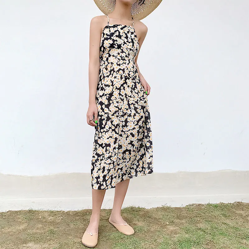 2019 Summer Women Sunflower Boho Chic Holiday Beach Dress Ladies Slip Backless Dresses | Женская одежда