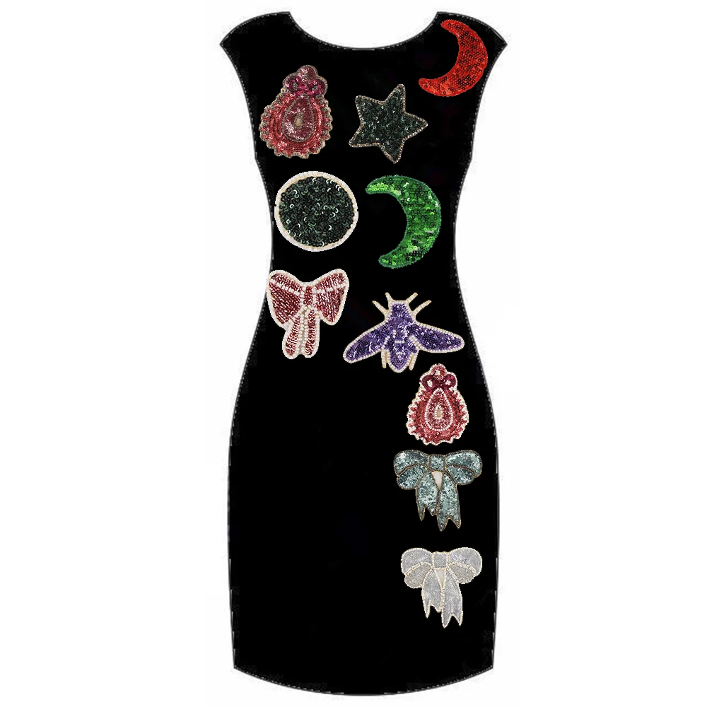 Вышитые блестки Звезда Луна насекомое бант Узел Круглые бусины нашивки