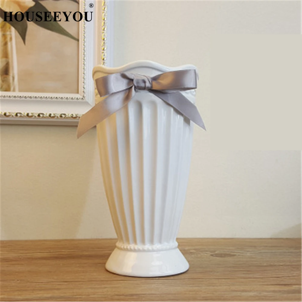 Modern Fashion Europe White Ceramic Flower Vase Home Office Hotel Decoration Tabletop Mesa Vases Wedding Flowerpot | Дом и сад