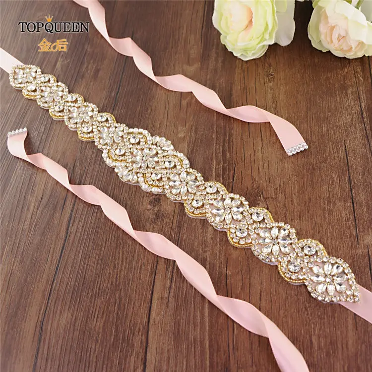 vintage pink TOPQUEEN S161B-G, Быстрая, свадебные Стразы, бриллианты, бисер, пояс, свадебные золотые стразы, пояс из бисера, ремни для платьев - Цвет: vintage pink