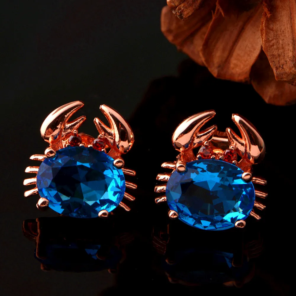 Almei Rose Gold Color Orecchini Red Crystal Earrings Women Children Korean Jewelry Cute Crab Animals Stud Earring Jewellery R695 | Украшения