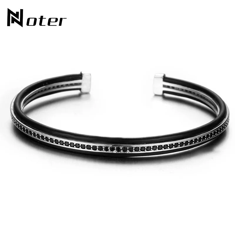 Женский Открытый браслет Noter черный силиконовый с цирконием класса ААА Женская