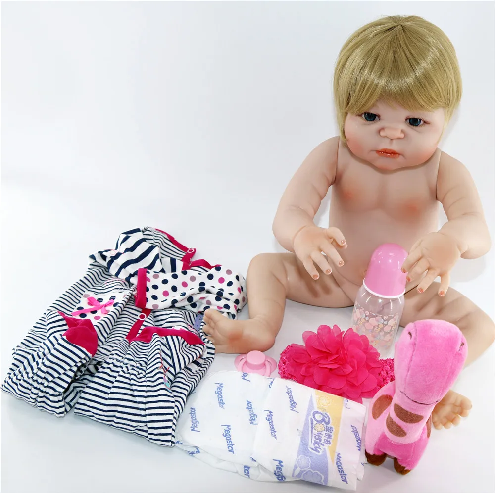 Full Body Silicone Vinyl Babies Reborn Dolls Realistic Alive 23 inch New Born Baby wear Stripe Rompers bebe Bonecas Rebron Gift | Игрушки и