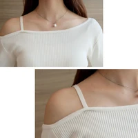 AOSSVIAO 2021 Off Shoulder Sexy Women Long Sleeve Knitted Sweater Solid Skinny Slim Sweater Women Spring And Winter Pullovers