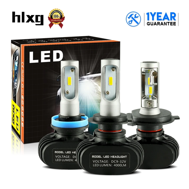 HLXG N1 моноблочные светодиодные чипы H1 H11 H4 H7 светодиодный лампы 8000lm 50 Вт