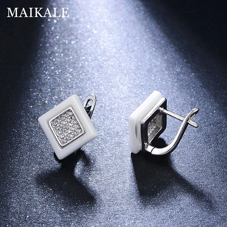 MAIKALE, классические серьги-гвоздики из керамики, медное покрытие, золото, серебро, AAA, кубический цирконий, высокое качество, серьги для женщин, подарок