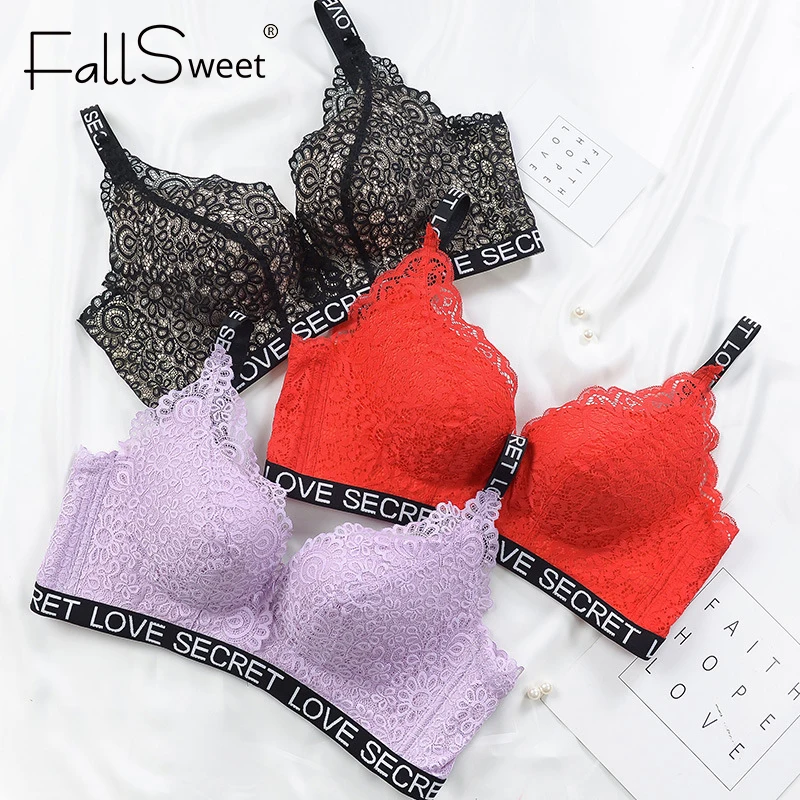 Комплект кружевного бюстгальтера размера плюс FallSweet без косточек, женское нижнее белье, комфортный бюстгальтер с легкой подкладкой и трусики