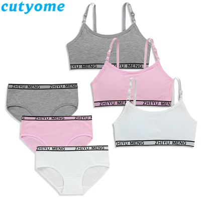 Random Color Young Girls bra And Panties Sets Cotton Teenagers Girls Lingerie+ Free Size Underwear Kids Puberty Training Bra Vest Panties 14Y - Цвет: Random Color