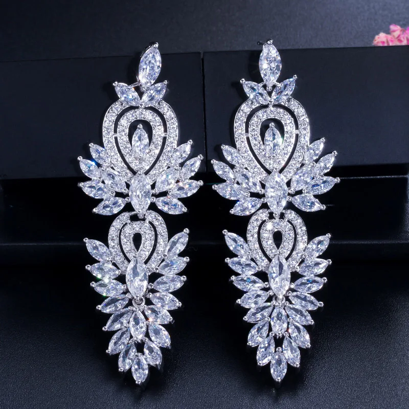 ThreeGraces нигерийский дизайн женские роскошные Камни CZ инкрустация длинные капли кристалл большие сережки для свадебной вечеринки ER221