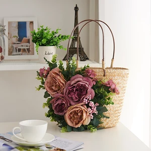 Маленькая соломенная сумка с цветами 22x20 см, пляжная сумочка из ротанга, плетеная женская сумка, a5352