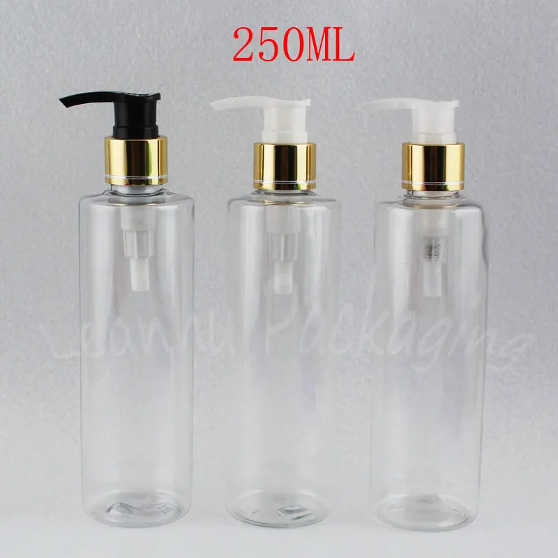 250ML Transparent Flat Shoulder Plastic Bottle , 250CC Empty Cosmetic Container , Lotion / Shampoo Packaging Bottle