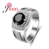 brand elegant party rings for men women black cz crystal 925 sterling silver finger rings fashion bague jewelry accessory