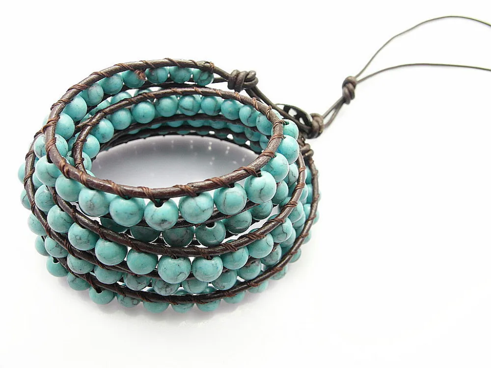 6 мм синий браслет с бусинами из натурального камня новый дизайн кожаный ручной