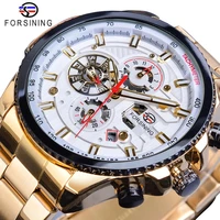 forsining golden automatic watch men date function mechanical watches relogio masculino steel wristwatches waterproof male clock
