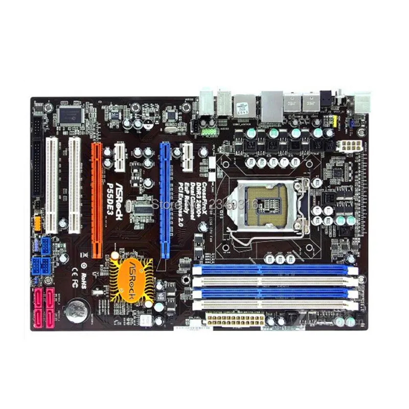 Для ASRock P55DE3 оригинальная б/у настольная материнская плата P55 LGA1156 SATA2 USB2.0