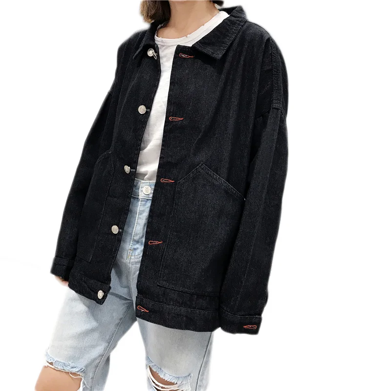 Женская винтажная куртка BF черная свободная повседневная с дырками|jacket spring|jean