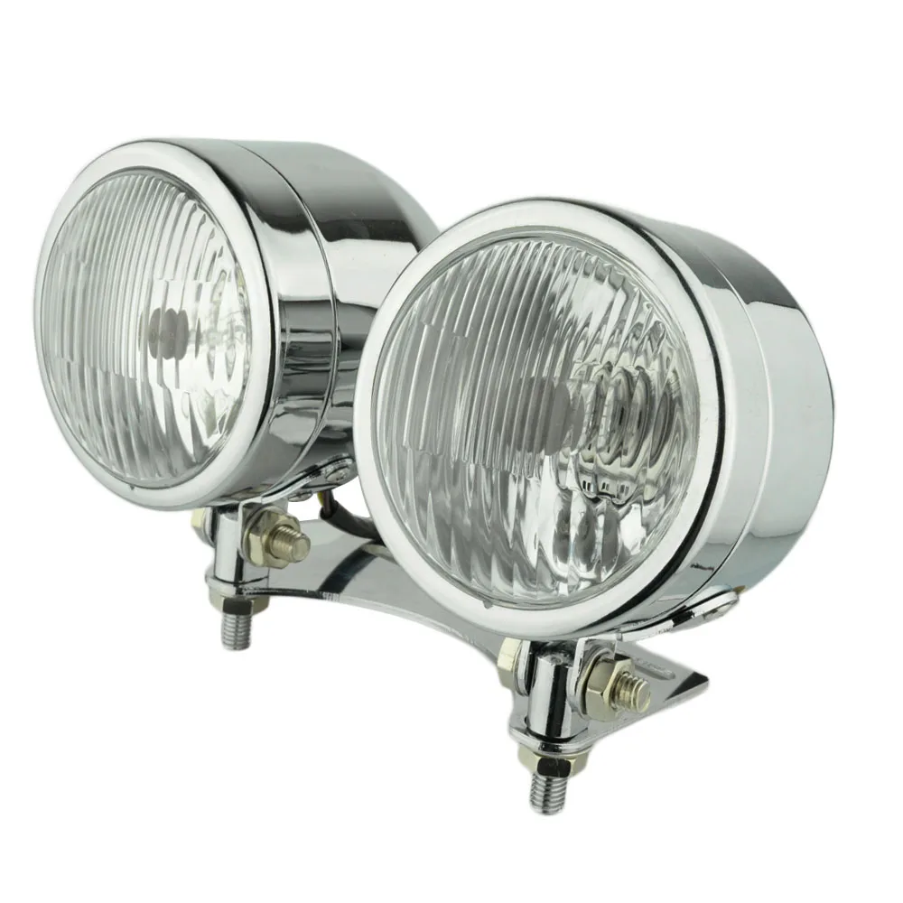 C Dual Headlight Круглая фара мотоцикла двойной " кронштейн для объектива нижняя часть корпуса Черный Хром желтый прозрачный кафе гонщик - Цвет: C Dual Headlight