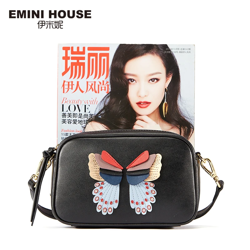 EMINI HOUSE, женские сумки через плечо из спилка,, женская сумка через плечо с аппликацией бабочки, женские сумки-мессенджеры с клапаном на молнии