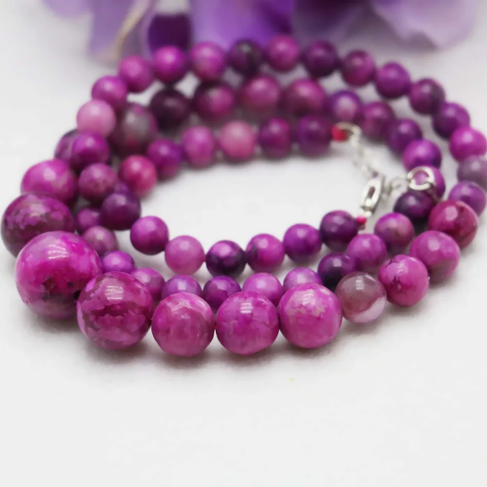 Классическое ожерелье Халцедон с розовыми бусинами в этническом стиле 6 14 мм