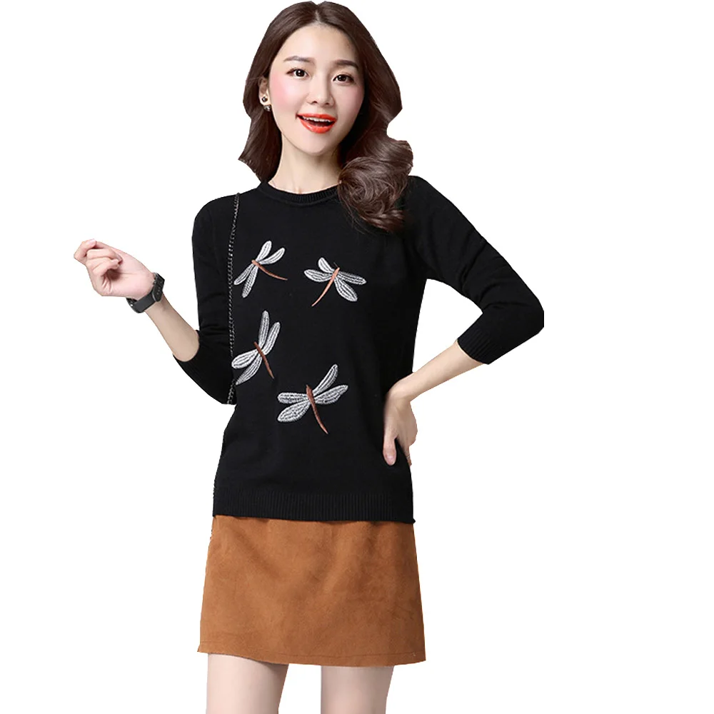 Осенне-зимний свитер Для женщин Мода 2017 г. негабаритных Пуловеры для стрекоза