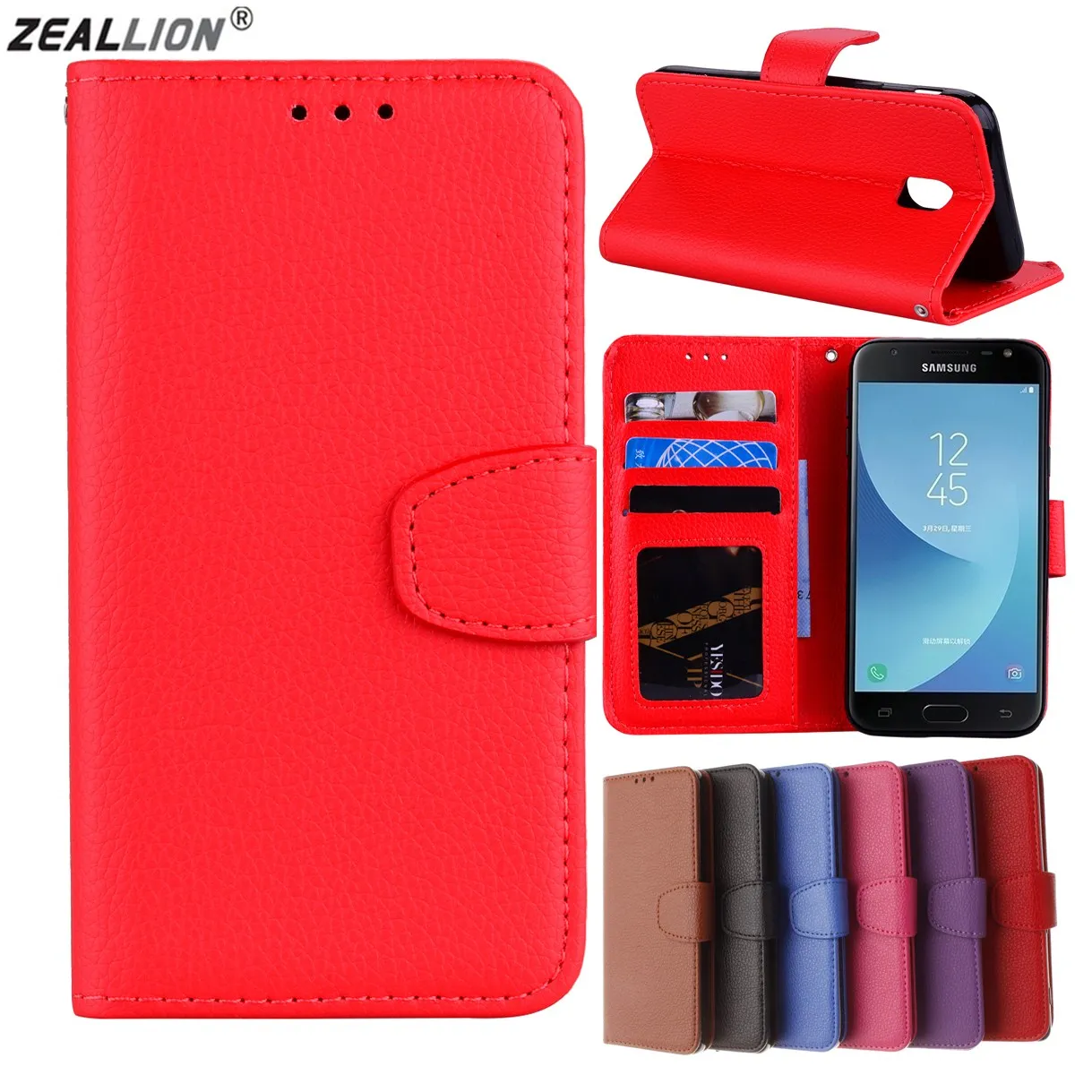 Zeallion чехол для самсунга J3 J5 J7 2017 J330 J530 J730 с зернистой текстурой Личи Флип PU кожаный