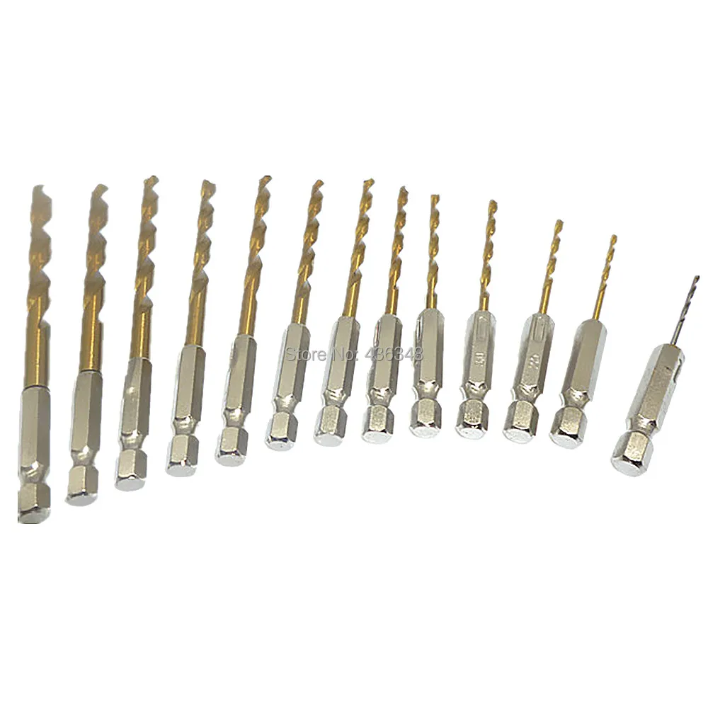 13 шт. HSS высокая Скорость Сталь Титан покрытием Бурильные долото комплект 1/4 &quothex