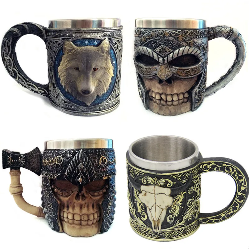 Новый Забавный 3D топор волк козья кофейная чашка из нержавеющей стали Смола
