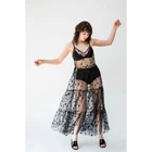 Элегантное женское блестящее Сетчатое Прозрачное Бикини со звездами, Тюлевое Прозрачное платье макси на бретелях-спагетти, летнее пляжное платье