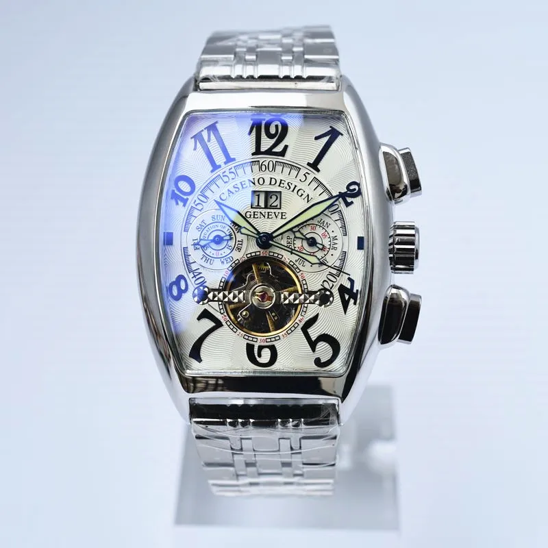 Белый CASENO Tourbillon Скелет автоматические механические мужские часы лучший бренд класса люкс военные спортивные часы из нержавеющей стали мужские часы - Цвет: Белый