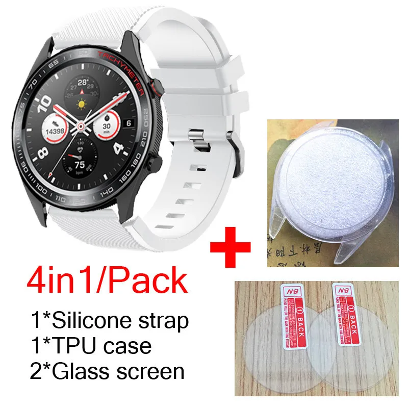 white-clear 4в1/упаковка силиконовых полос для huawei Honor watch Magic Dream ремешок ТПУ чехлы оболочка мягкий браслет для часов+ стекло Защита экрана - Цвет: white-clear