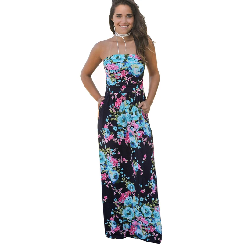 ELSVIOS женское сексуальное платье без бретелек длина до пола цветочный рисунок