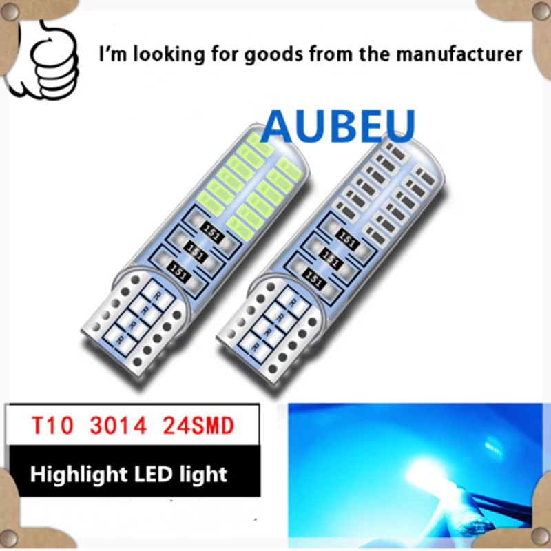 10 шт. T10 LED W5W Автомобильная Лампа 12V t10 6000K белый светодиод 194 168 24smd 3014 чип супер