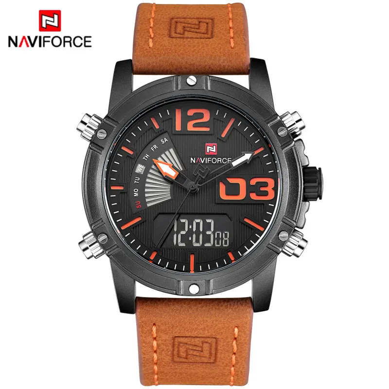 Топ люксовый бренд NAVIFORCE мужские спортивные часы мужские кожаные кварцевые аналоговые светодиодный часы мужские военные наручные часы Relogio Masculino