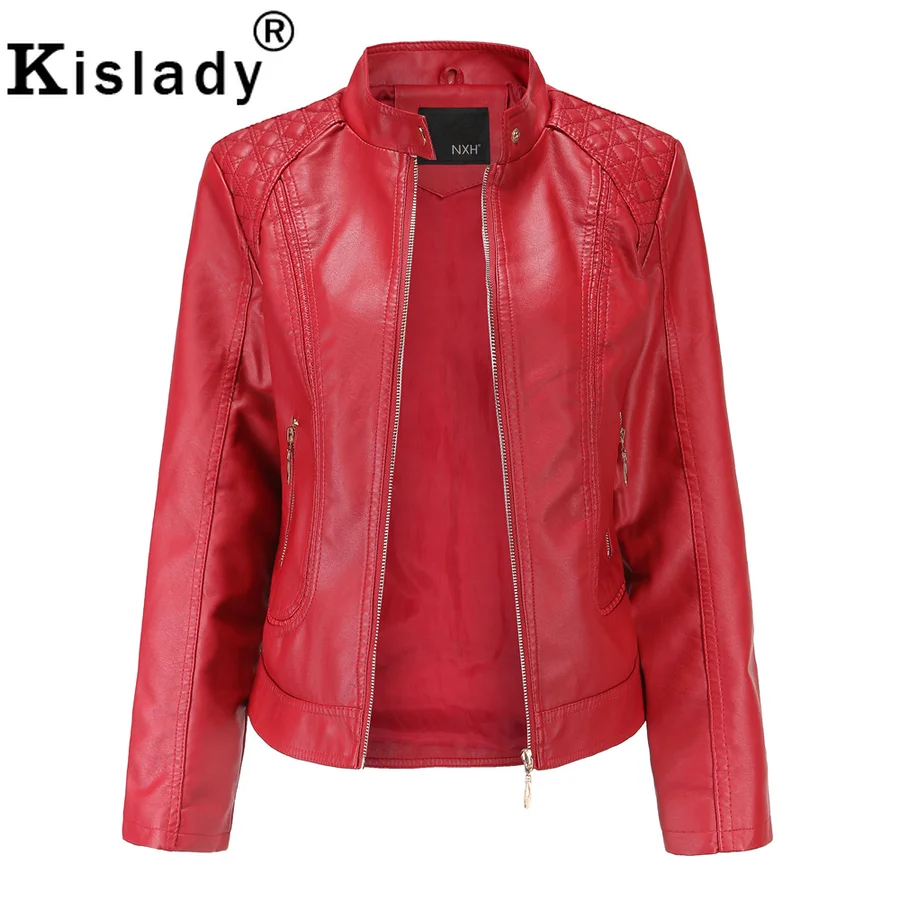 Женская байкерская куртка из искусственной кожи Черная в готическом стиле Осень