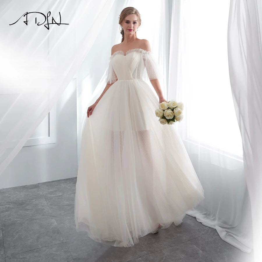 ADLN Дешевые Тюль Vestido De Novia свадебное платье с открытыми плечами Милая Плиссировка Свадебные платья Robe De Mariage на заказ