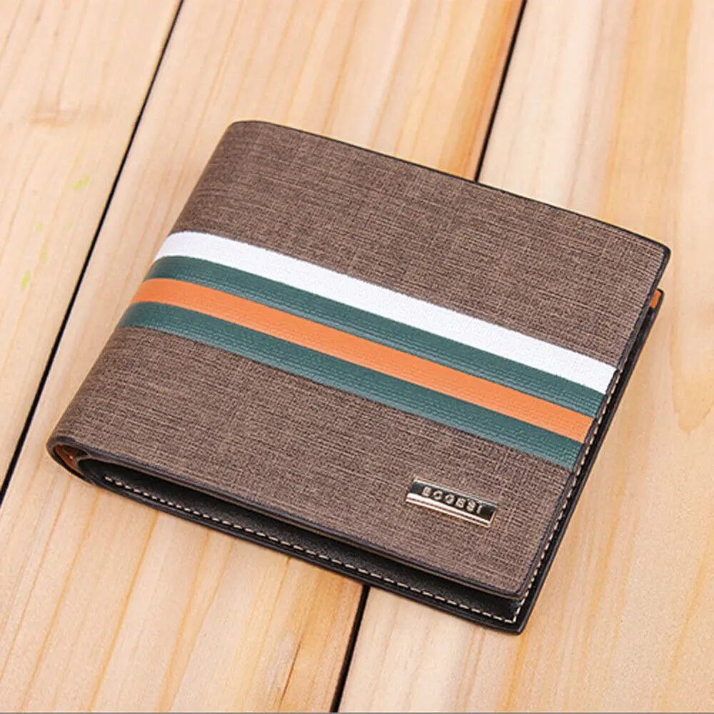 Мужской кожаный кошелек двойного сложения для монет кредитных карт короткий с