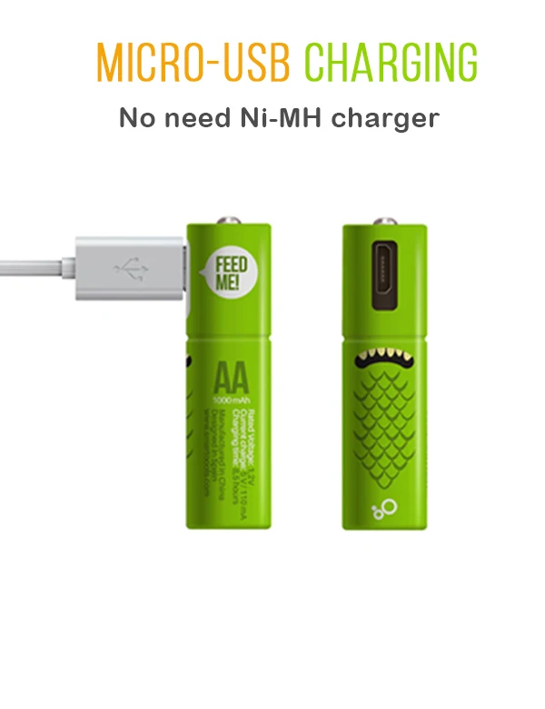 AA 2pcs 4 шт./лот Cncool 1,2 V AA Аккумуляторная батарея 1000mAh USB ni-mh аккумуляторная батарея с микро-usb кабель для зарядки SMARTOOOLS - Цвет: AA 2pcs
